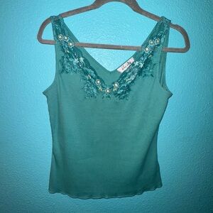 Nine West Teal Camisole with Floral Embroidery